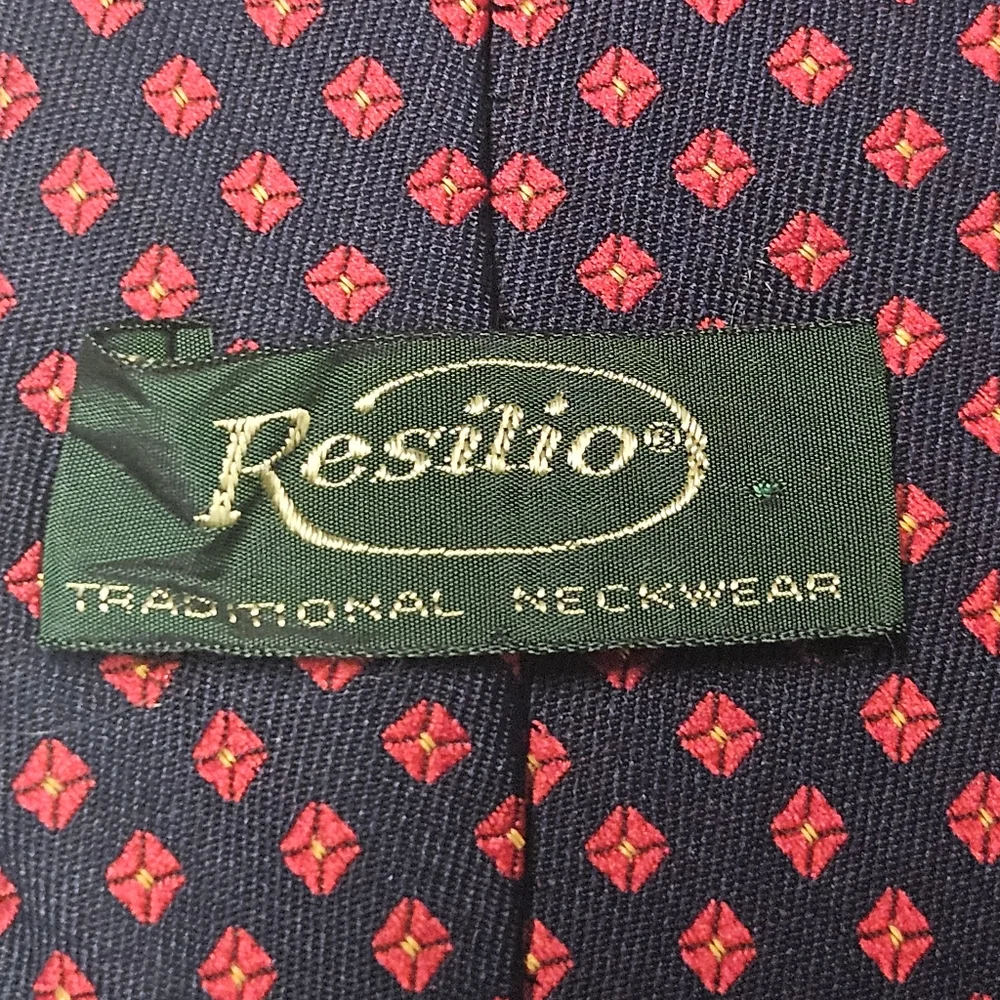 Resilio Traditional Neckwear Navy Red Geometric Men's Tie Classic Necktie